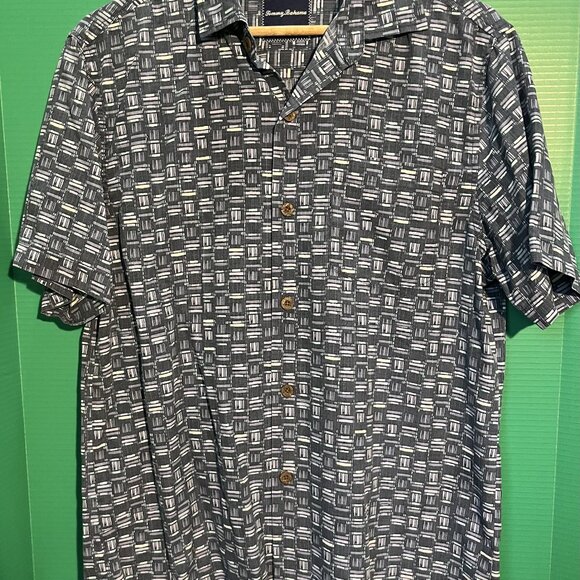 Tommy Bahama Relax Shirt S/P 70% Silk 30% Poly – Geometric Grid Pattern Button-U - Picture 1 of 7